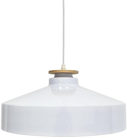 ENOVALITE moderne Pendelleuchte aus Metall mit Holzapplikation - Ø40cm - Weiß - E27 Fassung - 1m Kabel - danish scandi Design - Hängeleuchte Hängelampe