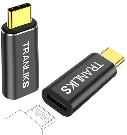 TRANLIKS 2 Pack für Lightning auf USB C Adapter, Unterstützt PD 60W Schnelles Aufladen und Datenübertragung für Apple 15/16 - Schwarz