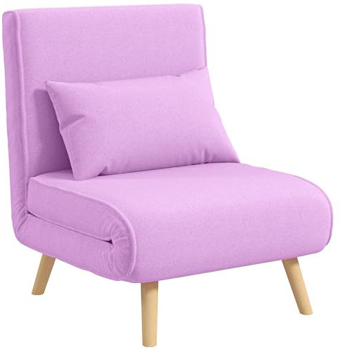 HOMCOM Schlafsofa Einzelsofa Bett Leinen gepolstert Klappsofa Bett mit 5-Position verstellbare Rückenlehne und Kissen kleines Sofa Bett für Wohnzimmer 72x75x85 cm Rosa
