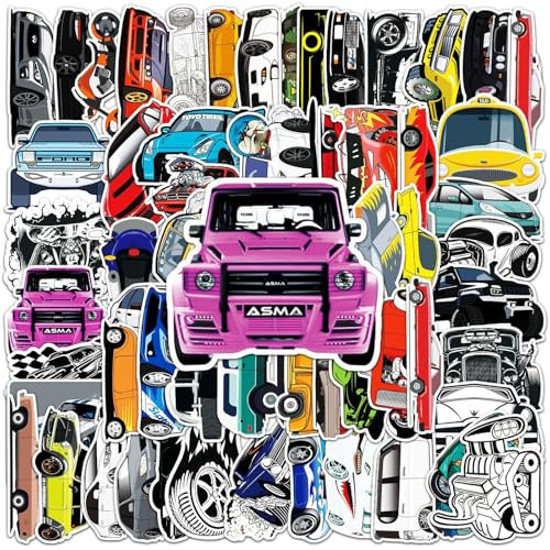 122 Stück Klassische Autos Aufkleber, Racing Cars Aufkleber, Vintage Car Sticker Set, Getunter Wagen Aufkleber, Vinyl Stickers für Kinder und Teens Erwachsenen für Koffer, Laptop
