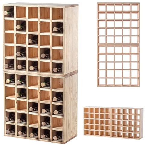 KADAX Weinregal aus Holz, 52 x 25.5 x 104 cm, Großes Flaschenregal für viele Weinflaschen, Weinständer rustikal, platzsparendes Regal für Flaschen, Stabiler Weinschrank, Made in EU