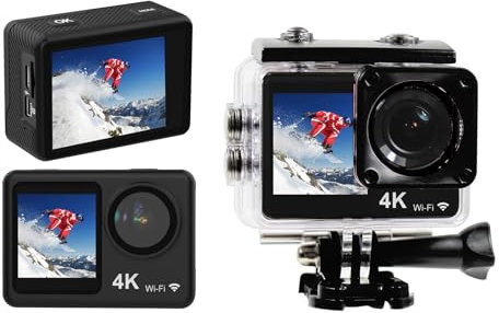 ERYUE 4K 60FPS Action Camera 24MP WiFi Sports Camera 170°Wide Angle Lens Dual Screen Anti-Shake 30M/98ft Waterproof with Waterproof Housing Mounting Accessories Kit for Diving Surfing Skiing Cycling