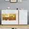 LUTUTU Sideboard Hochglanz Kommode, weiße Spanplatte mit Glas, Holzsockel, Kommode Schrank Flurschrank 138 * 38 * 90,5cm