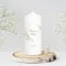 Wandtattoo Loft Hochzeitskerze personalisiert mit Namen und Datum, Motiv mit Kranz aus altrosa und grünen Blättern, 18cm x 7cm, personalisierte Gastkerze, Hochzeit Kerze selbst gestalten,