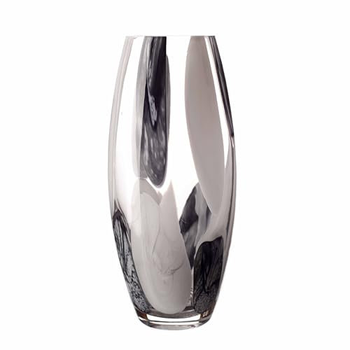Petit vase conique en transparent, gris et noir (nuage d'orage) (h-25 cm)