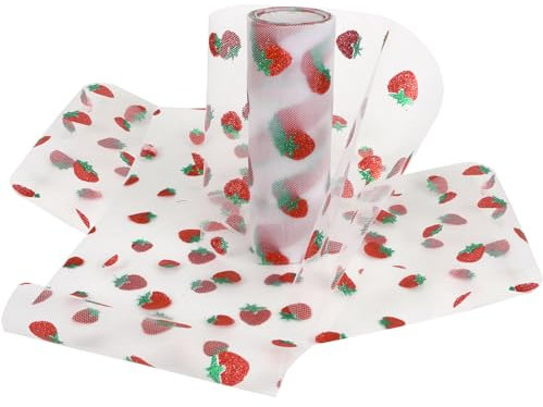 YXJDWEI Glitzer Erdbeere Tüll Dekostoff Tüllband Tischläufer Tischband Tüllnetz für Weihnachten Hochzeit Party Deko Handwerk 15cm x 9m