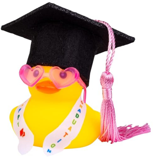NHQZ Simpatica Papera di Gomma Accademica con Diploma - Papera Cigolante con Sparviere - Regalo per Esami Cerimonia di Laurea College Universitario, Occhiali da sole rosa, 1 pezzo