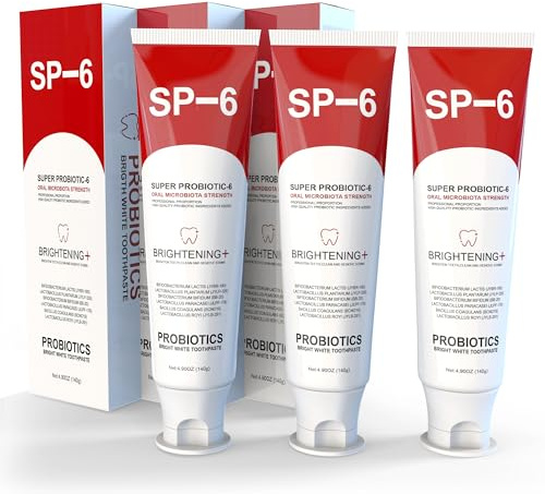 SP-6 Probiotic Whitening Zahnpasta für Zahnaufhellung und frischen Atem, 6 Probiotika-Formel für gesundes Zahnfleisch, fluoridfrei, minzig-frischer Geschmack, 145 ml (3 Packung)
