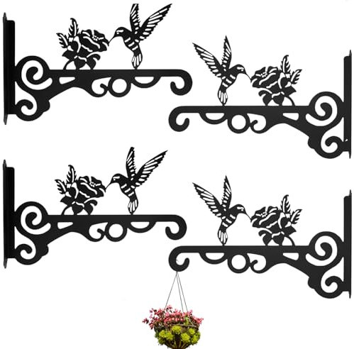 Fyeme 4 soportes para cestas colgantes de 25 cm, ganchos de pared, colgantes de metal, diseño de colibrí, ganchos para colgar macetas, lámparas de pared, nidos de pájaros, linternas, carillones de