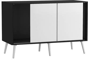 URBNLIVING 3-Door Sliding Sideboard Cabinet with Wooden Legs, Modern Cupboard, Credenza for Living Room, Dining Room or Office, Storage Organizer with Stylish Sliding Doors, Mix & Match Colour Combos