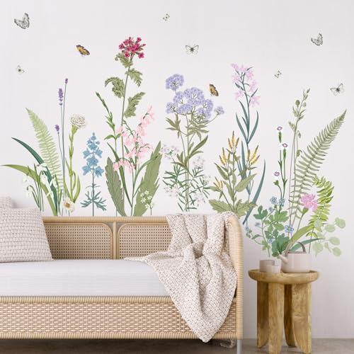 SHUCHING Wandtattoo Wildblumen | Wandsticker Gras Grünes, Selbstklebend Wandaufkleber für Wohnzimmer Schlafzimmer Erwachsene