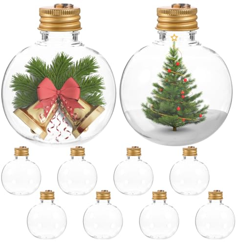 DOITOOL 10 Palline di Natale Riempibili di Liquore Palline Bottiglia Sferica Natalizia in Plastica Sfere da Riempire con Ornamento di Lampadine Trasparente da 150 ml per Decorazioni