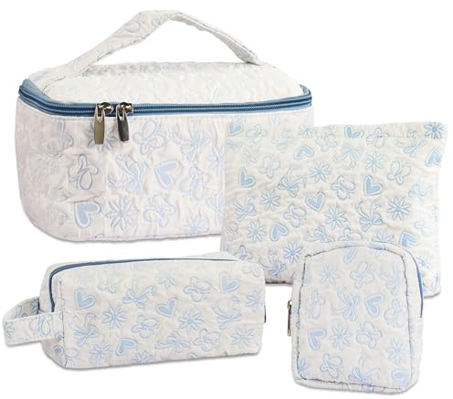 4er Set Kosmetiktaschen, Kulturtasche Damen mit Blumenmuster, Kulturbeutel Make Up Tasche Tragbare Reise Kosmetiktasche klein mit Fächern