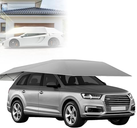 DNEPEI Waterproof Windproof Car Tent, Automatic Folding Carport with Oxford Cloth, Sun Rain Snow UV Protection Awning for Outdoor Vehicle Shelter Grey-13.7ft
