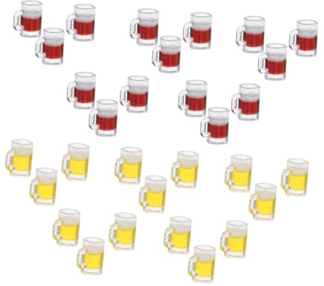 ibasenice 30pcs Miniature Resin Beer Cups for Dollhouse Decor and Photography Realistic Tiny Mugs with Yellow and Brown Colors Shatter-resistant Mini Glasses for Collectors and Cake Toppers