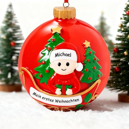 Bemaystar Personalisierte Baby Erstes Weihnachten 2025 - Feste Resin Weihnachtskugeln, Handgemachter Christbaumschmuck als Erinnerung für Neugeborene Dekoration