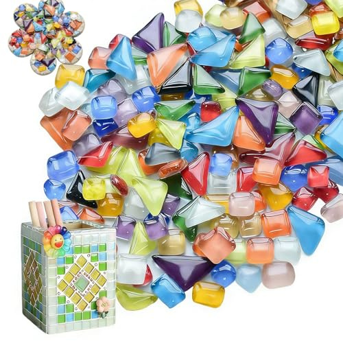 Xtrillogen 900g Polygon Mosaiksteine zum Basteln,Bunt DIY Mosaik Bastelset Kinder,Mini Glas Mosaik Steine,Kristall Mosaikfliesen für Kunsthandwerk,Heimdekoration,Badezimmer,Küche(Mehrfarbschema)