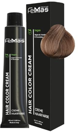 FemMas Haarfarbe Dunkelblond Perlblond 6.08 I Creme Haarfarbe mit Arganöl, Keratin & Ceramiden I Als dauerhafte Haarfärbung oder Tönung für strahlende, haltbare Farbergebnisse I 100 ml