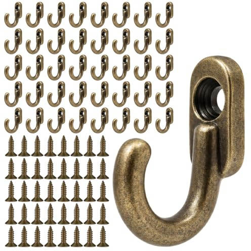 TESSTSY 40 Pezzi Piccoli Ganci da Avvitare in Bronzo 17x11 mm | Mini Ganci in Ferro per Decorazioni, Antico Gancio per Chiavi in Bronzo, Gancio da Parete, per Porta Cucina Corridoio Ufficio