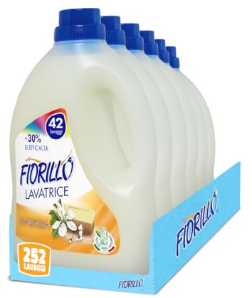 Fiorillo Detersivo Liquido Lavatrice, 42 Lavaggi, 252 Lavaggi Totali, Confezione da 6, Formula Concentrata (Marsiglia)