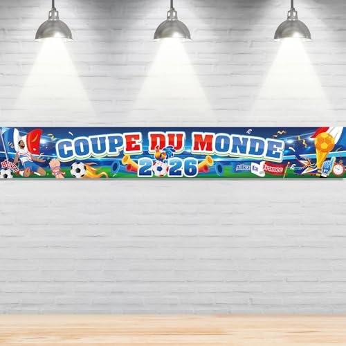 DPKOW Bannière Football Coupe du Monde 2026 Décoration pour Supporter France Equipe Bannière France Fan Déco CDM 2026 Mondial Football Drapeau Français Supporter Decoration, 270 * 40cm