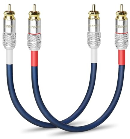 2 Pack 30cm / 12inch 13 AWG HiFi RCA OFC Speaker Cable, Blue Heavy Duty Oxygen-Free Copper Speaker Wire with Gold-Plated Male to Male RCA Connectors for Subwoofer / Car Amp / Home Theater/ Audio
