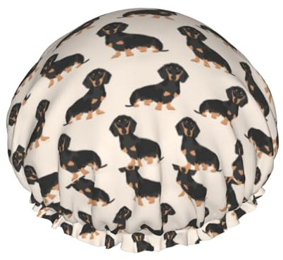 Sausage Dog,Shower Cap Nightcap Double Layer Waterproof Elastic Bath Cap Reusable Hair Cap