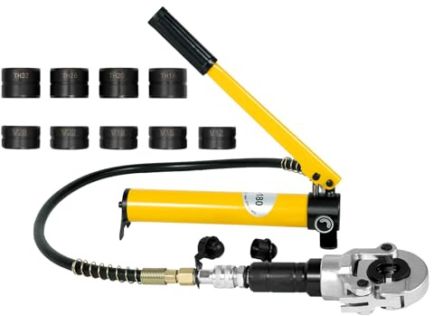 Deinungen 6T Hydraulische Zange mit 9 herausnehmbaren Matrizen, 360° drehbare Rohrpresszange mit V-Kontur und TH-Kontur,Crimpzange passend für Anschlüsse in V-Form von 12-28 mm/TH-Form16-32 mm