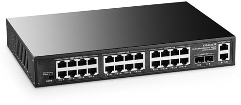 Switch POE a 24 porte, Uplink 2 Gigabit, 2 SFP, IEEE802.3af/at, 450 W ad alta potenza, custodia in metallo, Plug and Play non gestito, RackMount|Switch Ethernet Binardat desktop
