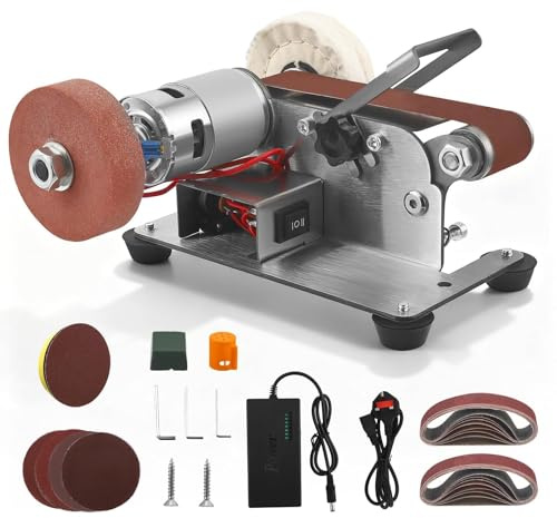 Electric Belt Sanding Machine 7 Adjustable Speed, Mini Belt Sander Multifunctional with Grinding Wheel Polishing Wheel & 10pc 120#/320#/600#/800#/1000# Sanding Beltsand