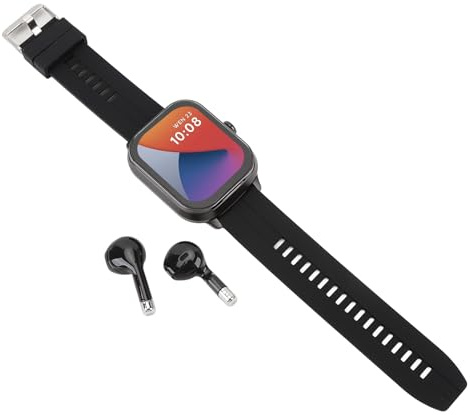 Ouitble SmartWatch con Cuffie Bluetooth 2 in 1 Touchscreen TFT HD 2,01 Pollici SmartWatch Uomo Donna, Orologio Sportivo Funzione Telefono Contapassi Riproduci Musica Varie moda (Silicone nero)