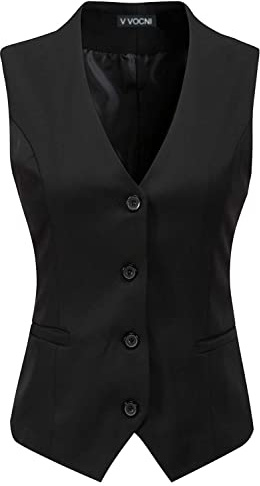 Vocni Women's Fully Lined 4 Button V-Neck Economy Dressy Suit Vest Waistcoat ,Black,US M ,(Asian 3XL)