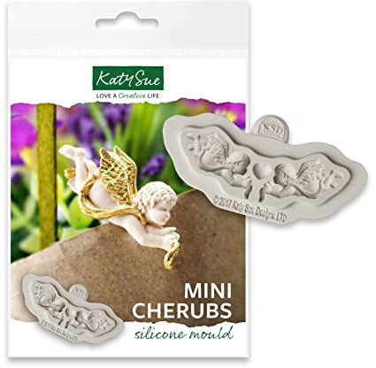 Katy Sue Mini Cherubs Silicone Mould for Cake Decorating & Crafting. Use with Fondant, Sugar Paste, Air Dry Clay, Polymer Clay. Makes 2 Symmetrical Cherubs Sized at 30 x 20 x 5 Millimetres & Heart