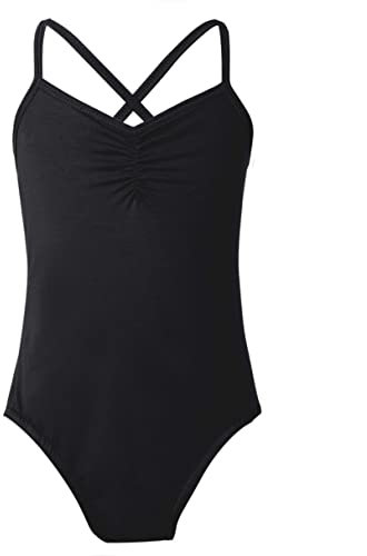 iiniim Mädchen Ballettanzug Spaghetti-Träger Gymnastikanzug Turnanzug Ballett Trikot Leotards Tanzbody Trainingsanzug Gr.98-164 A Schwarz 152-164