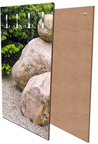 wandmotiv24 Garderobe Japanischer Zen-Steingarten Hochformat - 55x100 (BxH) - Dekorfolie Wandgarderobe, inklusive Garderoben-Haken, Kleiderhaken, Set M1036