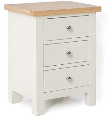 RoselandFurniture Farrow Cream Bedside Table Quality 3 Drawer Bedside Cabinet with Oak Top | Fully Assembled Painted Solid Wooden Side End Nightstand for Bedroom, Bathroom, and Hallway