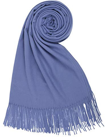 PB-SOAR Damen Herren XXL Einfarbiger Schal für Winter, Schals Winterschal Damenschal Halstuch Pashmina Stola mit Fransen, 18 Farben auswählbar (Denimblau)