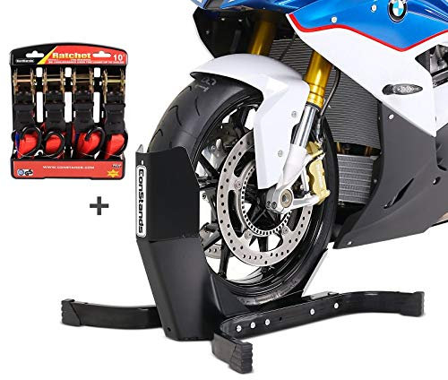 ConStands Easy Plus - Motorradwippe inklusive 4-Fach Spanngurt-Set für Anhänger | Zurrschlaufen Radhalter Radklemme