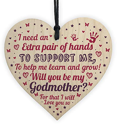 RED OCEAN Will You Be My Godmother Wooden Heart Godparent Asking Christening Gifts For Auntie Friend Niece