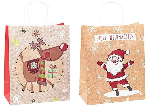 TSI Geschenktüten aus Kraftpapier WEIHNACHTEN, 6er Packung, Größe: Groß (HxBxT 32 x 26 x 12 cm), Art. Nr. 88318