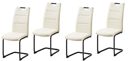 HTI-Line Schwingstuhl 4er Set PU Creme DannyP Freischwinger Esszimmerstuhl Kunstleder