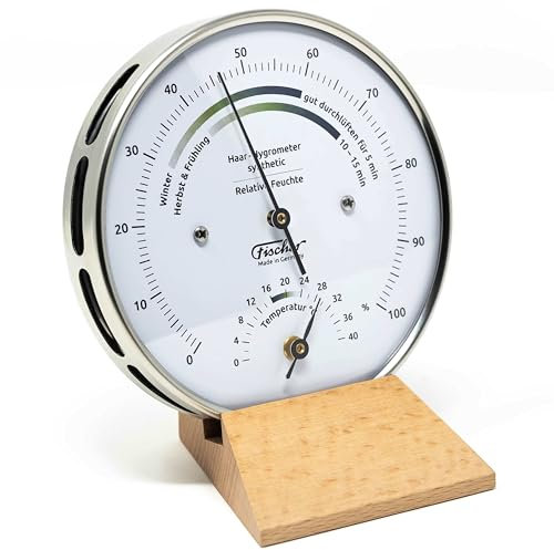 Fischer 122.01HT-02 - Wohnklima-Hygrometer u. Raum-Thermometer - 103mm Edelstahl-Luftfeuchtigkeitsmesser Made in Germany