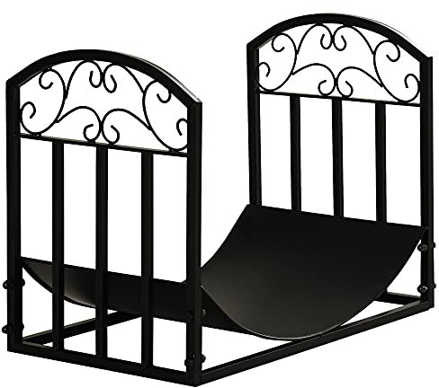 Outsunny Portalegna da Interno ed Esterno in Metallo con Ripiano Curvo, Fino 60kg di Legna, Nero, 60.5x36x46.5cm