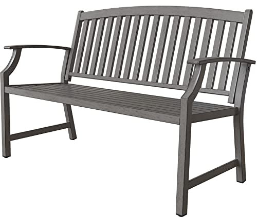Grand patio Gartenbank Metall, Parkbank mit Rückenlehne & Armlehne, Ruhebank Retro-Stil für 2-3 Sitzer, Gartenmöbel Bänke für Garten, Park, Balkon (Grau)