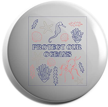 Hippowarehouse Protect our oceans line art Badge Pin 25mm
