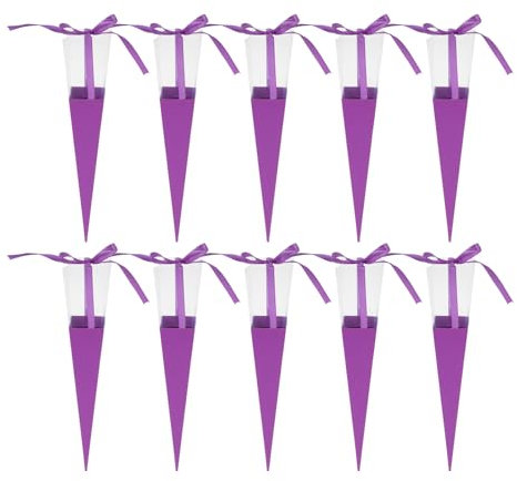 Holibanna 10Pcs Flower Crafting Boxes Cone Shaped Single Stem Flower Box Packaging Bags Paper Wrapping Bags Florist Bouquet Supplies for Valentine's Day Mother's Day (Violet)