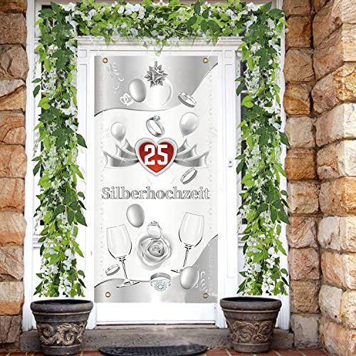 BANTI Silberhochzeit Banner 25. Hochzeitstag Banner für Silberhochzeit Tür Wand Dekoration 180 x 90cm