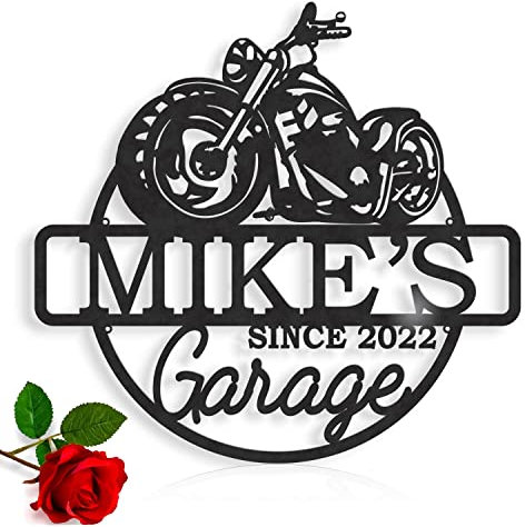 Personalisiertes Motorrad mit Name, Blechschild Garage aus Metall, Geschenk-Idee für Motorrad-Fans, Geburtstagsgeschenk für Männer, Vatertagsgeschenk für Papa & Opa, Metallschild, Türschild Dekoration