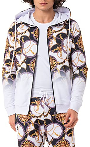 Redbridge Kapuzenjacke mit auffälligem Print Stylische Sweatjacke mit Reißverschluss für Freizeit und Streetwear Weiß S