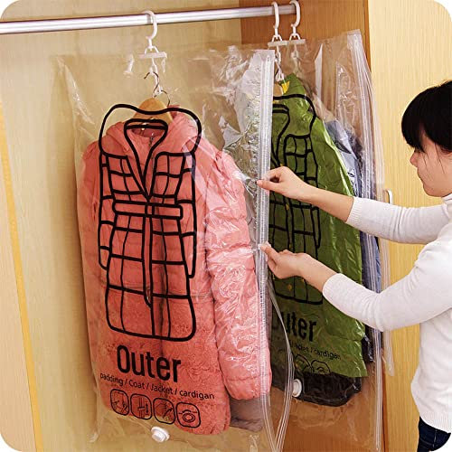 Vakuum-Aufbewahrungstasche, 4 Stück Platzsparende Beutel mit Vakuumversiegelung, transparente Kleidungstaschen mit Haken, Beutel zum Aufhängen von Kleidung, versiegelte Taschen, Beutel (L)